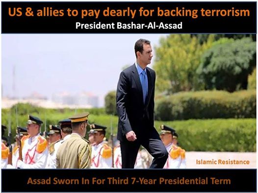 Photo of “US & allies to pay dearly for backing terrorism.” President Bashar-Al-Assad