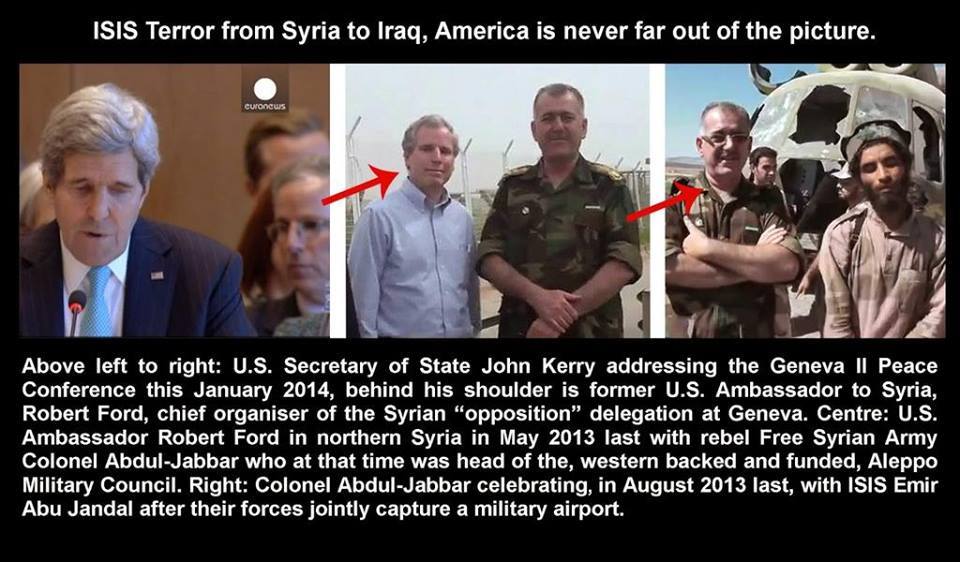 Photo of US ambassador Kerry’s Robert Ford with FSA and ISIL terrrorists.