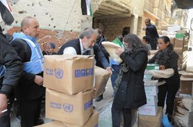 Photo of Food aid delivered to Yarmouk camp for Palestinian refugees