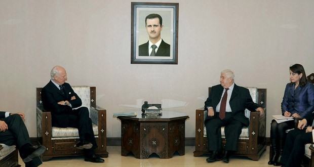 Photo of Moallem Discusses with de Mistura Plan for Freezing Fighting in Aleppo