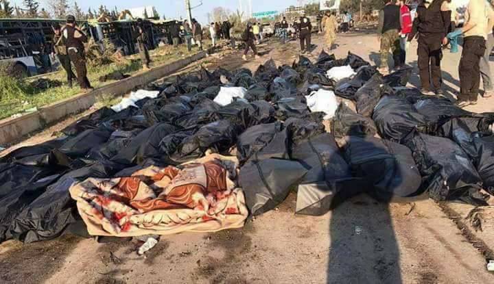 Photo of 92 martyrs 49 children and 145 wounded. #kafraya_Al_fouah