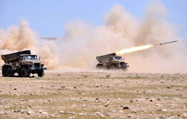 Photo of Syrian artillery units respond to rebel attack in eastern Daraa countryside