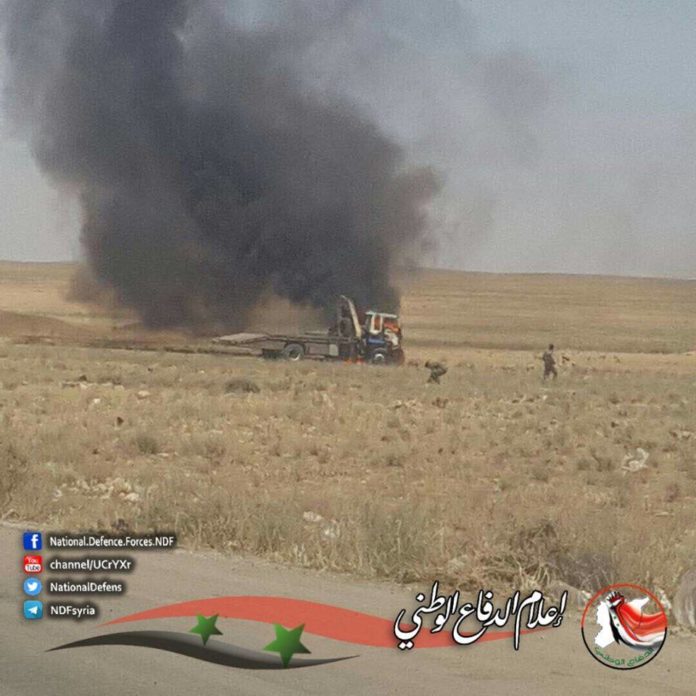 Photo of Syrian Army destroys a vehicle full of ISIS militants in East Hama