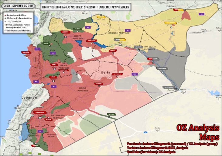 Photo of Nationwide map of Syria (September 5, 2017), Deir Ezzor siege lifted