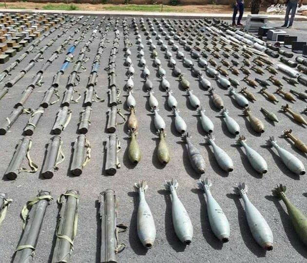 Photo of #Syria|n Intelligence Agency confiscates a large quantity of #Israel|i medicines & various weapons heading from southern region across Badia Al-Sham towards #Homs / #Hama countryside. (2 May 2018)